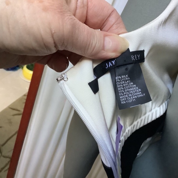 Jay Godfrey Womans Mini Dress White Silk Black Embroidery Size 8 - Picture 10 of 11